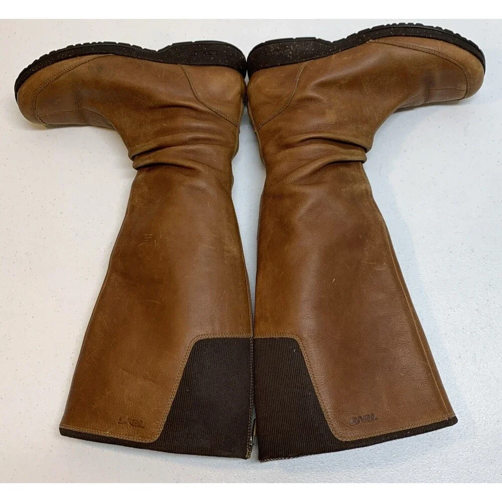 Teva Women's Afton Boot 9.5 Tall Cognac Brown Leather Outdoor Riding Bootie